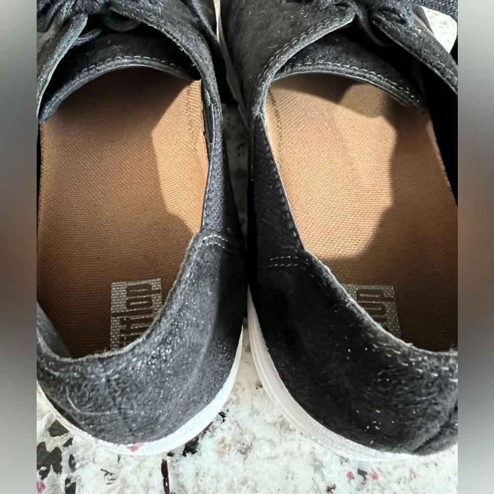 Womens Fitflop Sneakers Lace Up Valentia Metallic Black Shoes AB4-001 - Picture 10 of 13